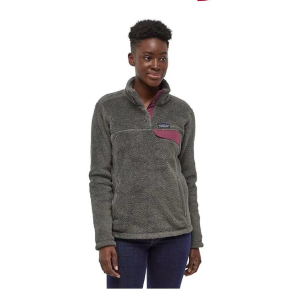 Patagonia Women's Charcoal and Burgundy Fleece Pullover
